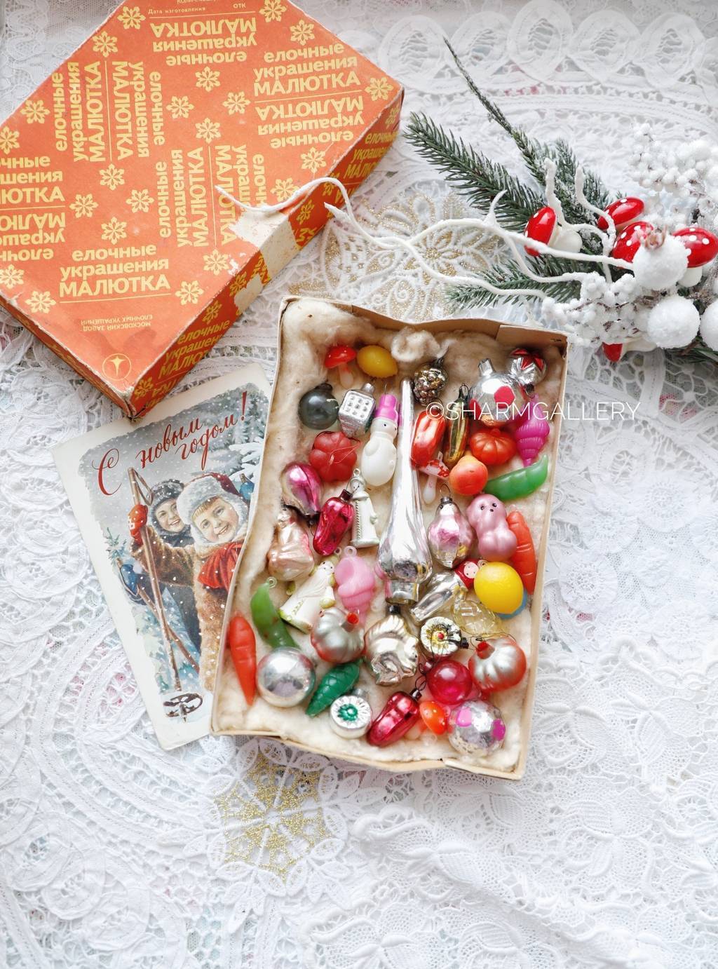 Набор елочных игрушек Малютка №40, 42шт., коробке! СССР.