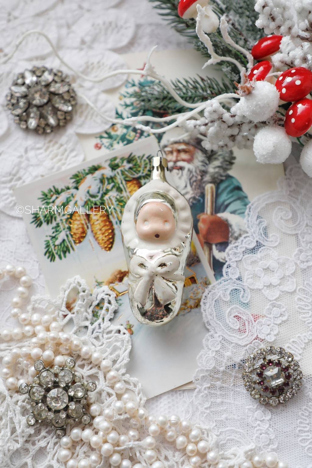 Младенец №7. (золотой) Винтажная елочная игрушка, стекло СССР.