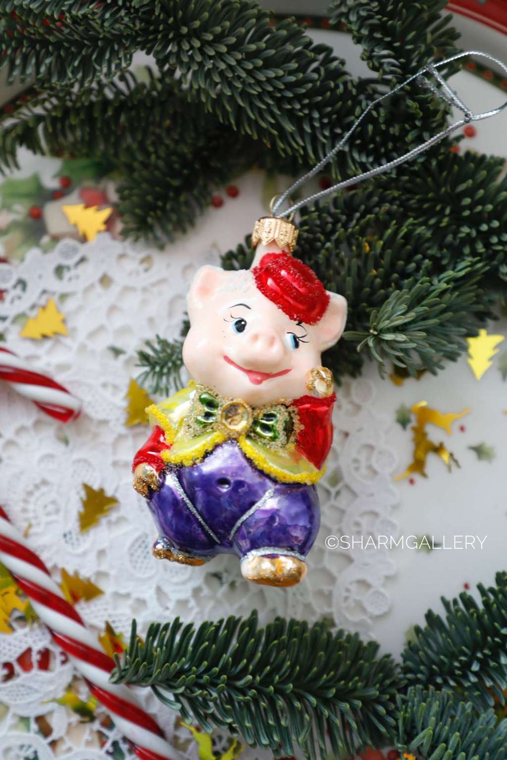 Елочная игрушка Ирена «Поросенок» стекло, роспись. Irena-Co.