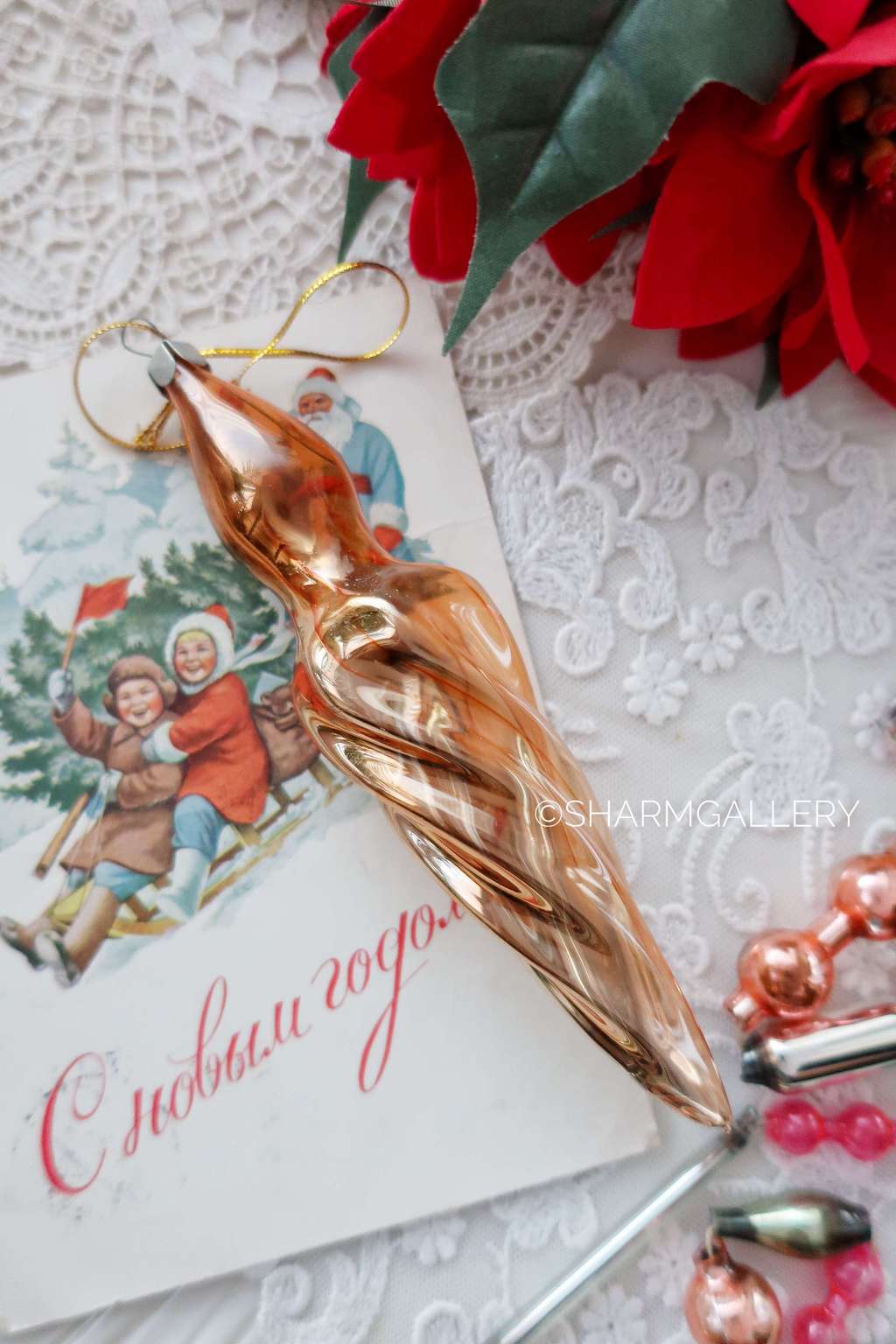 Сосулька большая №5. Елочная игрушка, тонкое стекло, СССР.