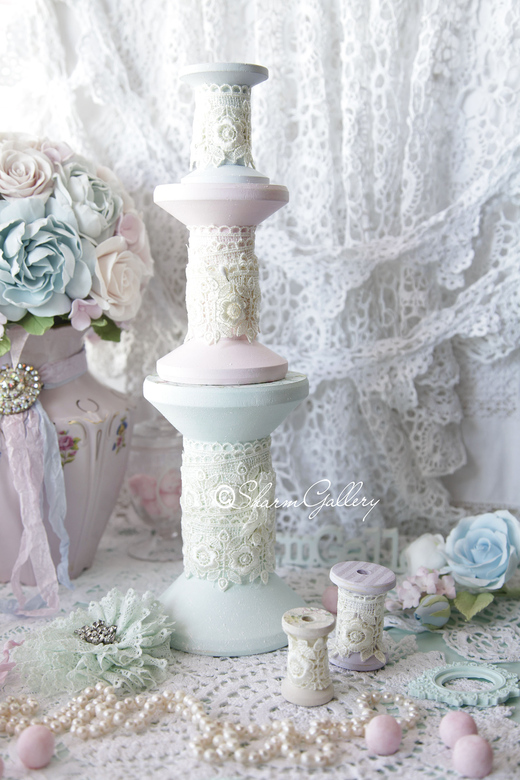 "Shabby bobbin". Набор деревянных катушек.