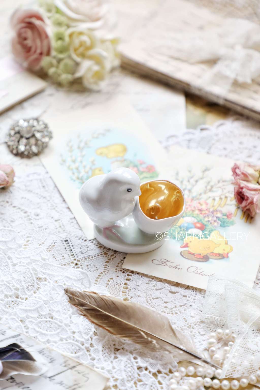 Статуэтка подставка под яйцо Цыпленок №7. Фарфор Дулево, 1997г.