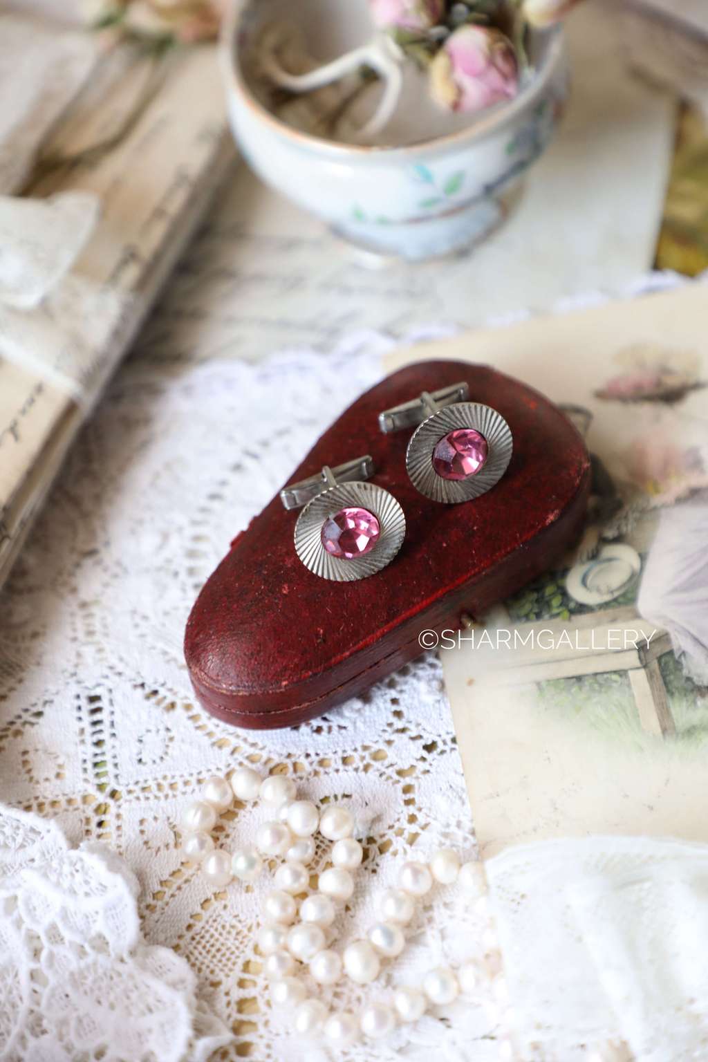 Винтажные запонки с розовыми кристаллами, мельхиор, СССР.