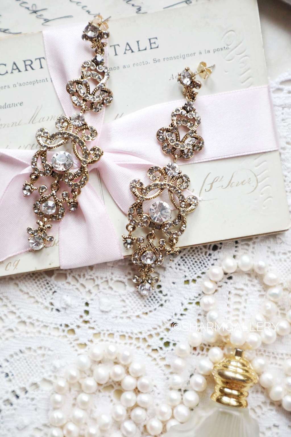 Серьги с подвесками, хрустальные стразы. Польша.