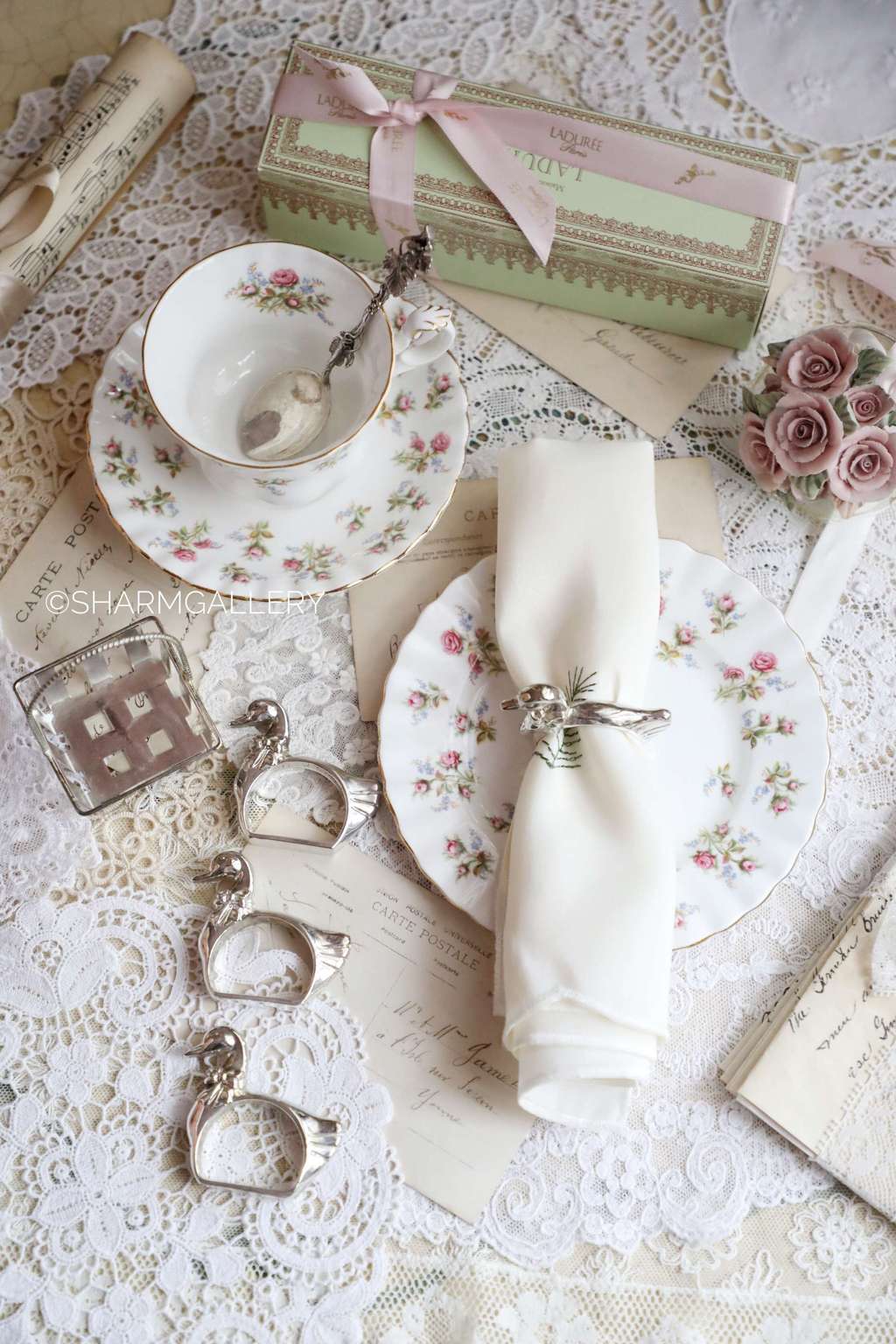 Набор колец для салфеток «Гуси в корзинке», 4шт., серебрение Германия, винтаж.