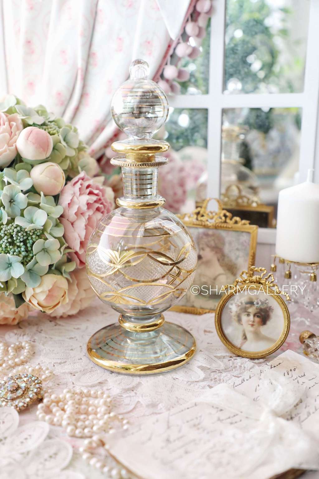 Графин/флакон для ароматических масел или крепких напитков стекло, позолота