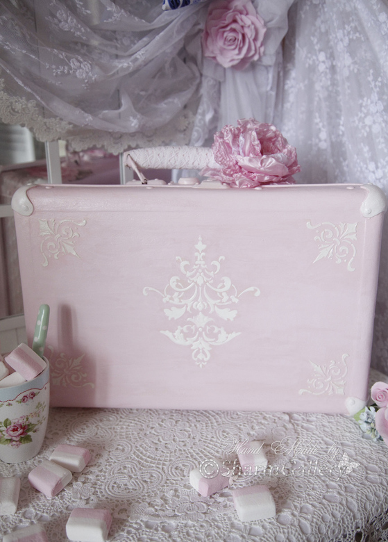 Чемоданчик "Pink Rose". Винтажный чемодан + брошь - роза.