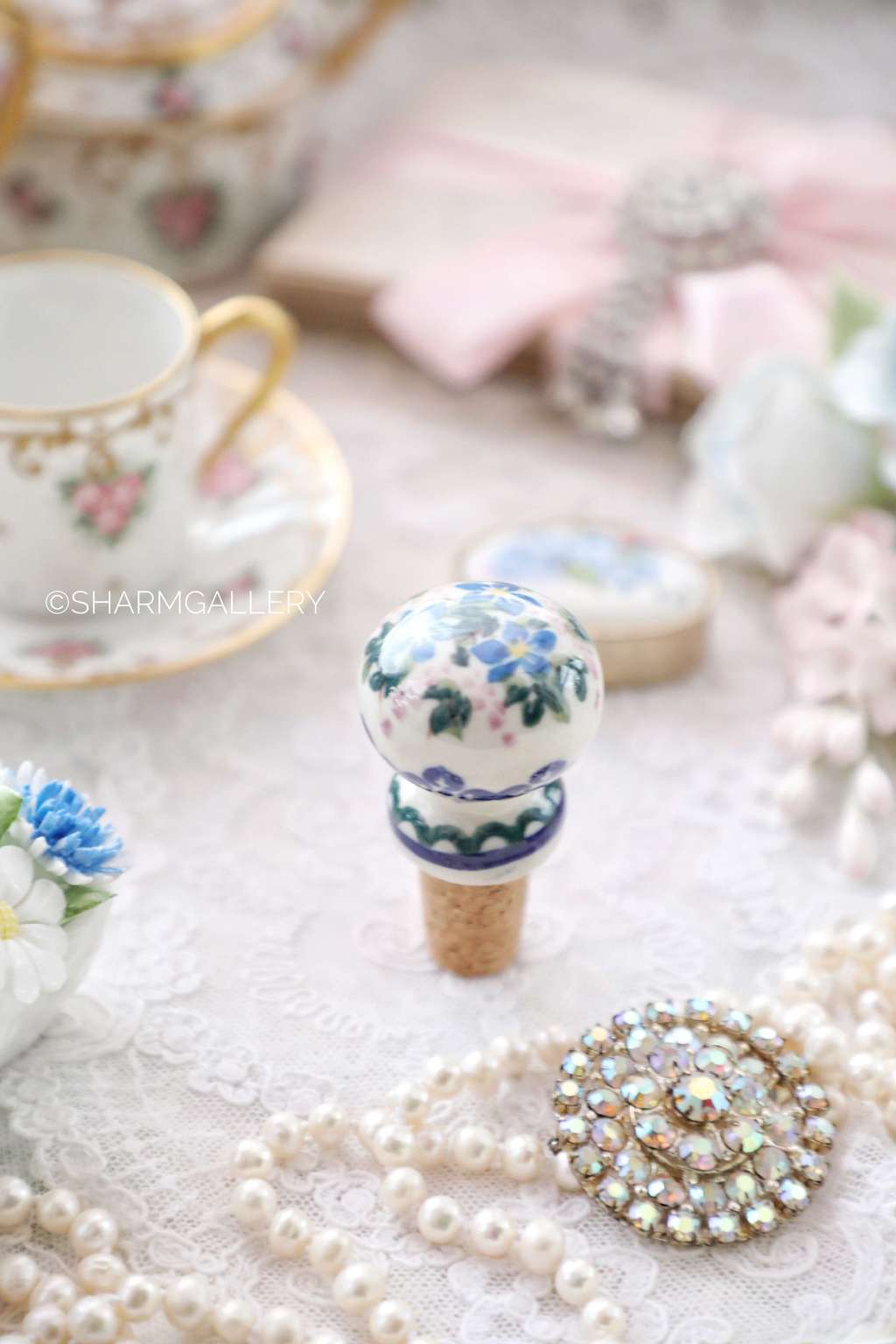 Пробка Синие цветы, роспись, керамика. Польша.