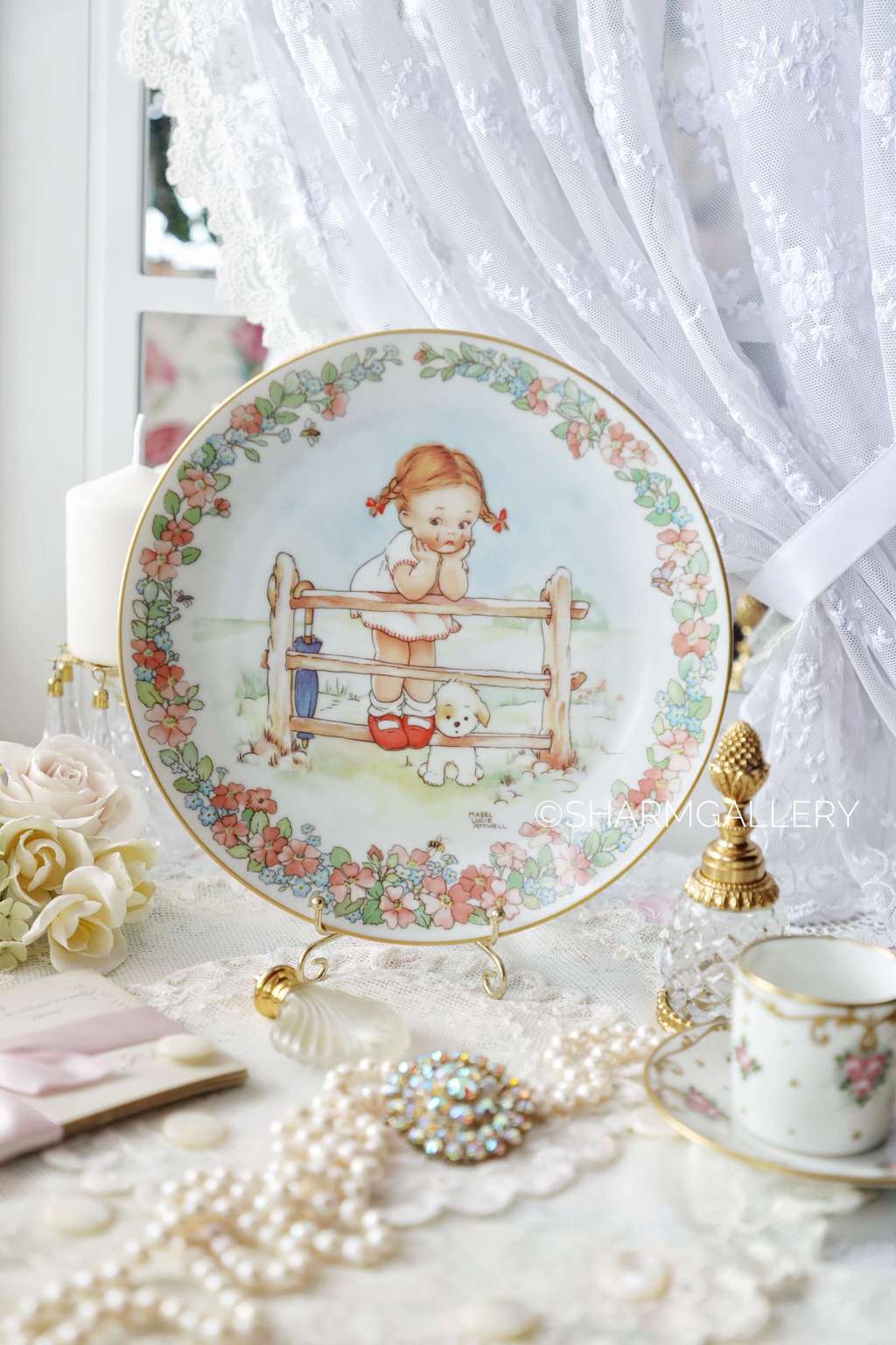 Редкость! Настенная фарфоровая тарелка Девочка и щенок, Lucie Attwell 1991г. ф-ка Gresham Англия.