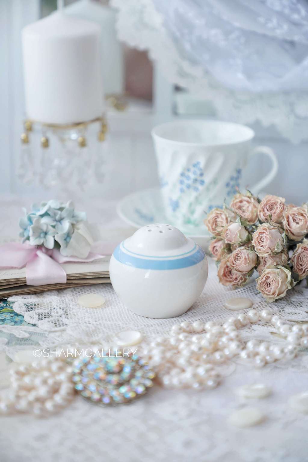 Старинная солонка голубые полосы, фарфор СССР.