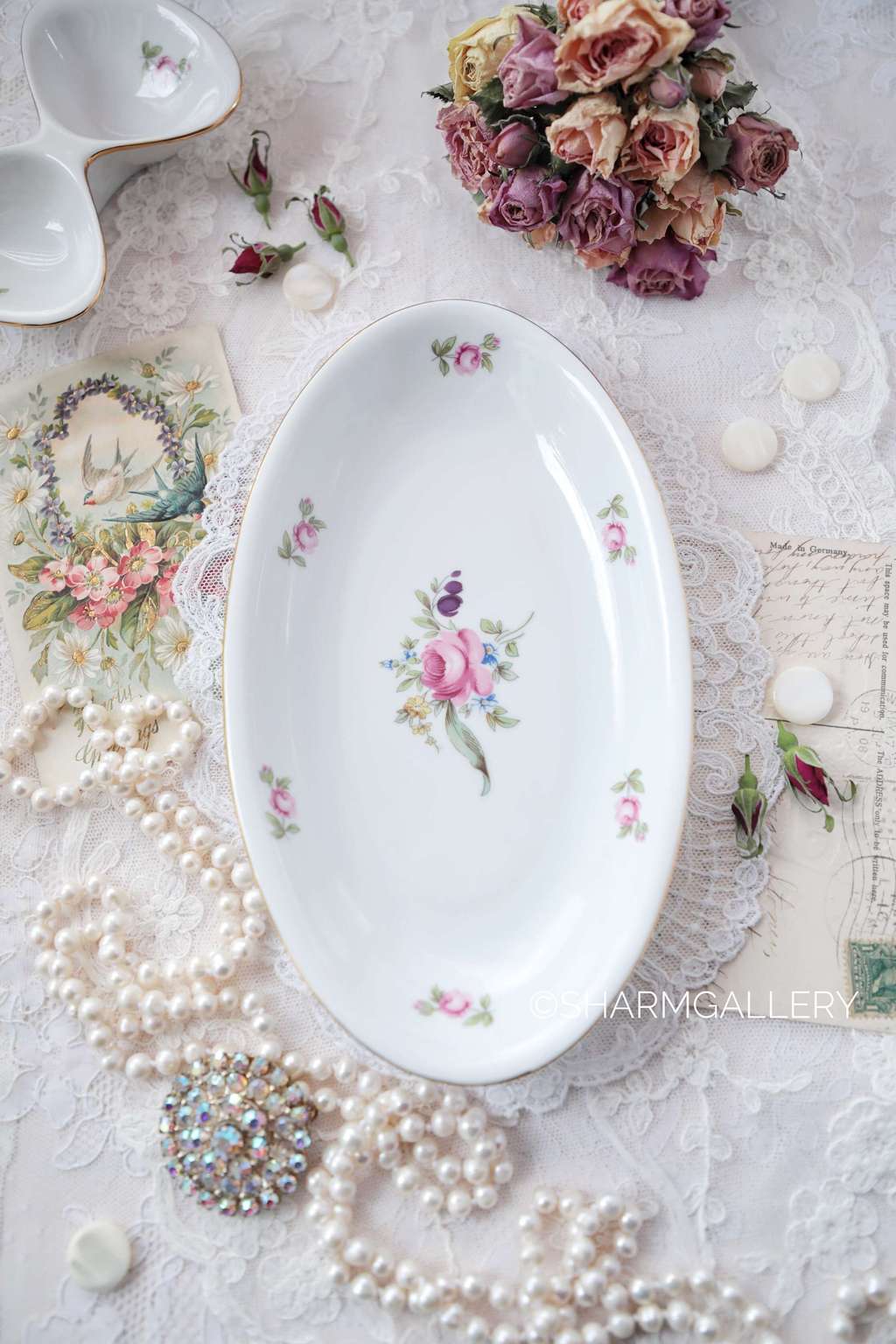 Блюдо овальное Селедочница Мейсенский букет фарфор Богемия, Чехословакия.