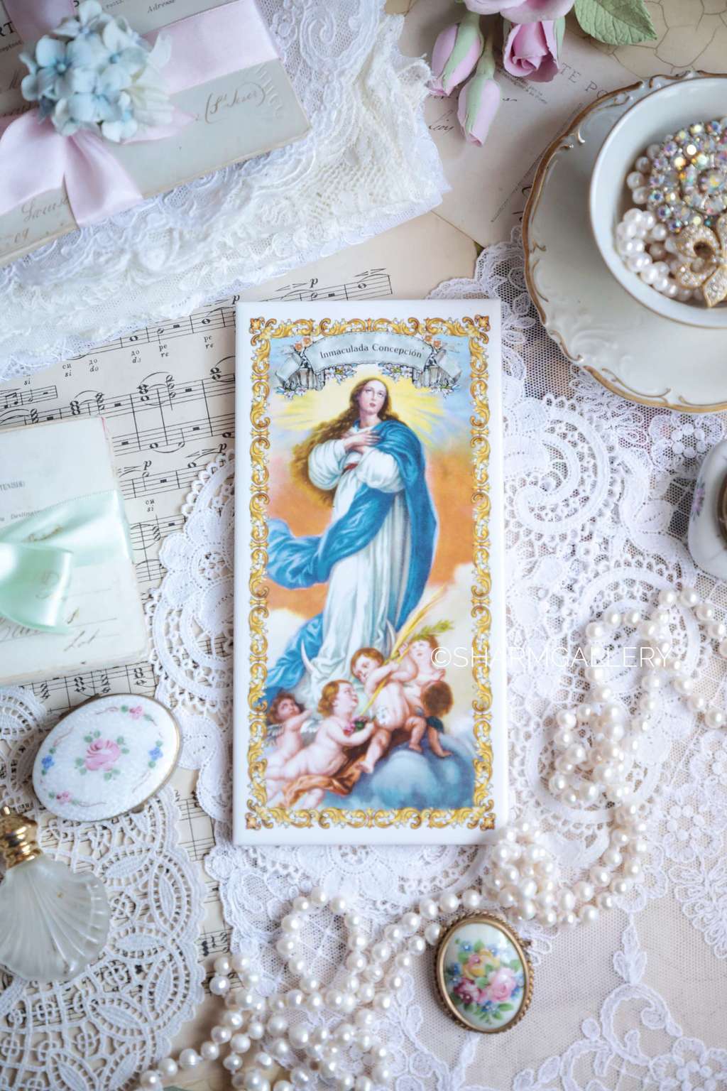 Настенная плакетка Inmaculada Concepcion (Непорочное зачатие) керамика Испания, Винтаж.