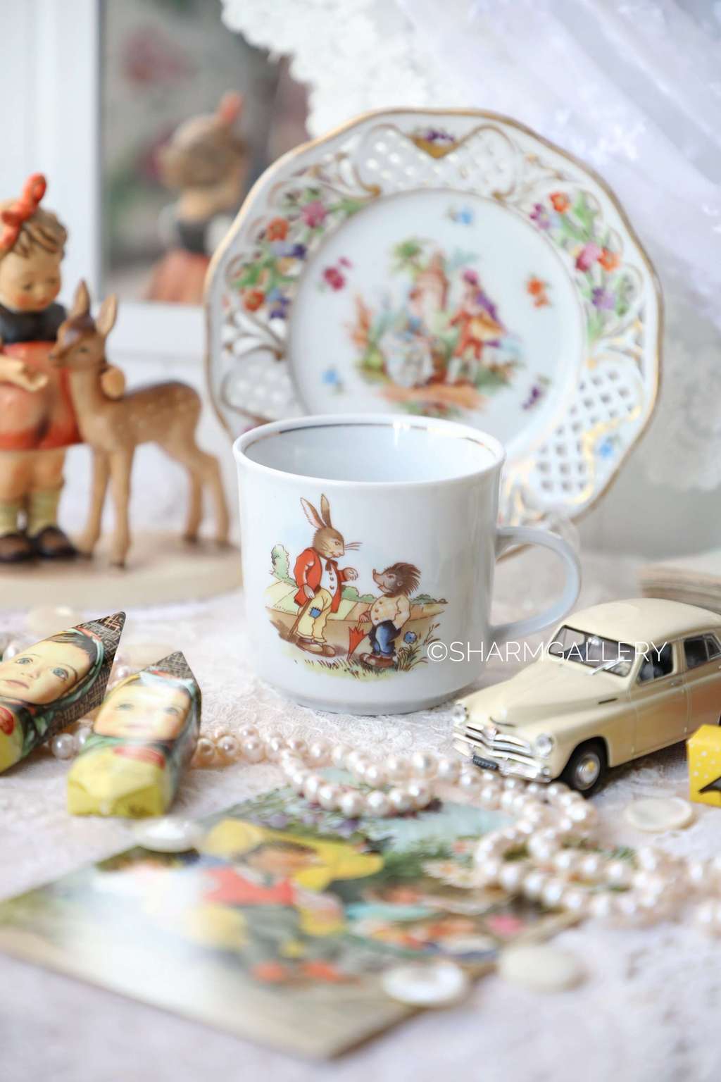 Детская кружка Кролик и Ежик фарфор Кольдиц, ГДР.