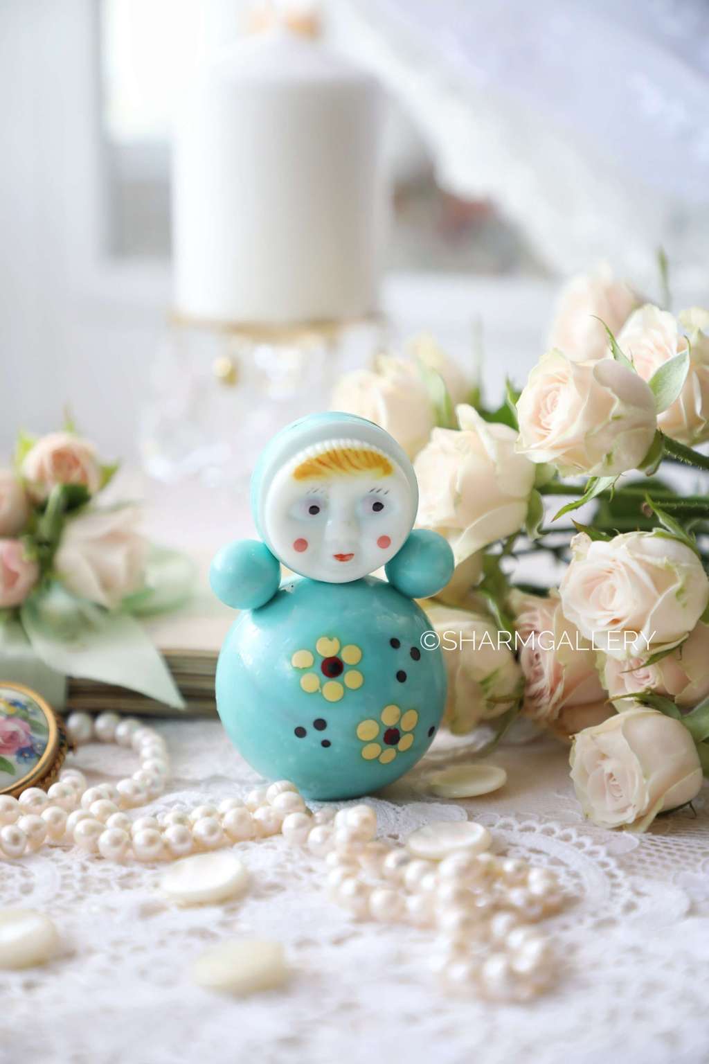 Советская игрушка мини Неваляшка, бирюзовая. Пластмасса СССР.