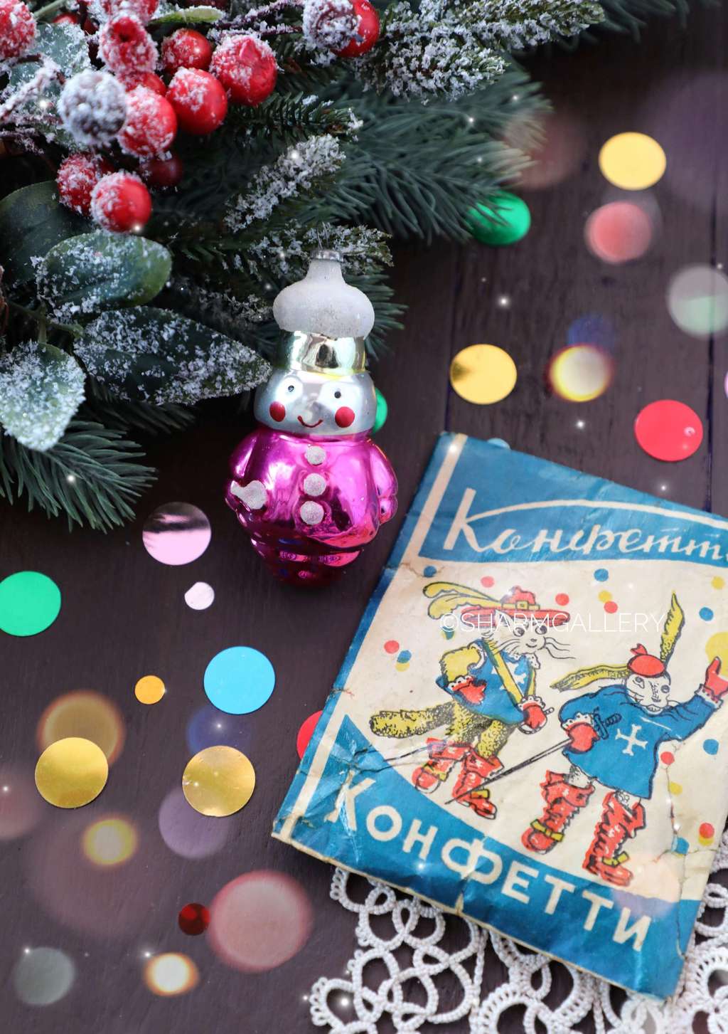 Повар снеговик №4 елочная игрушка, стекло СССР + конфетти.