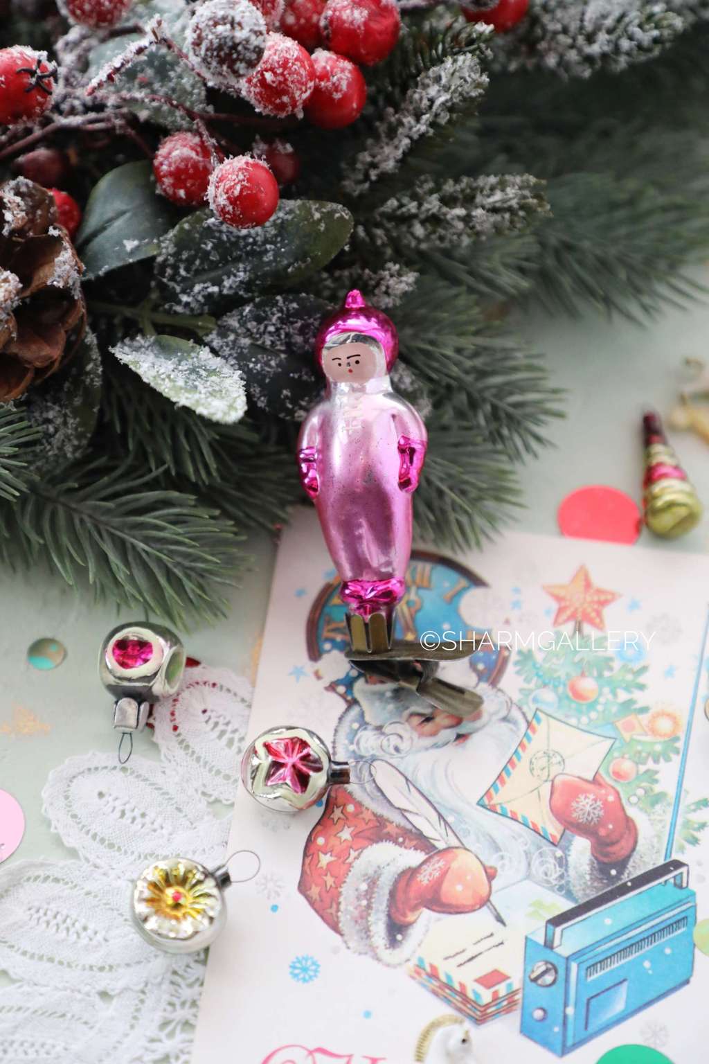 "Космонавт" (мини) №44. Елочная игрушка на прищепке, СССР.