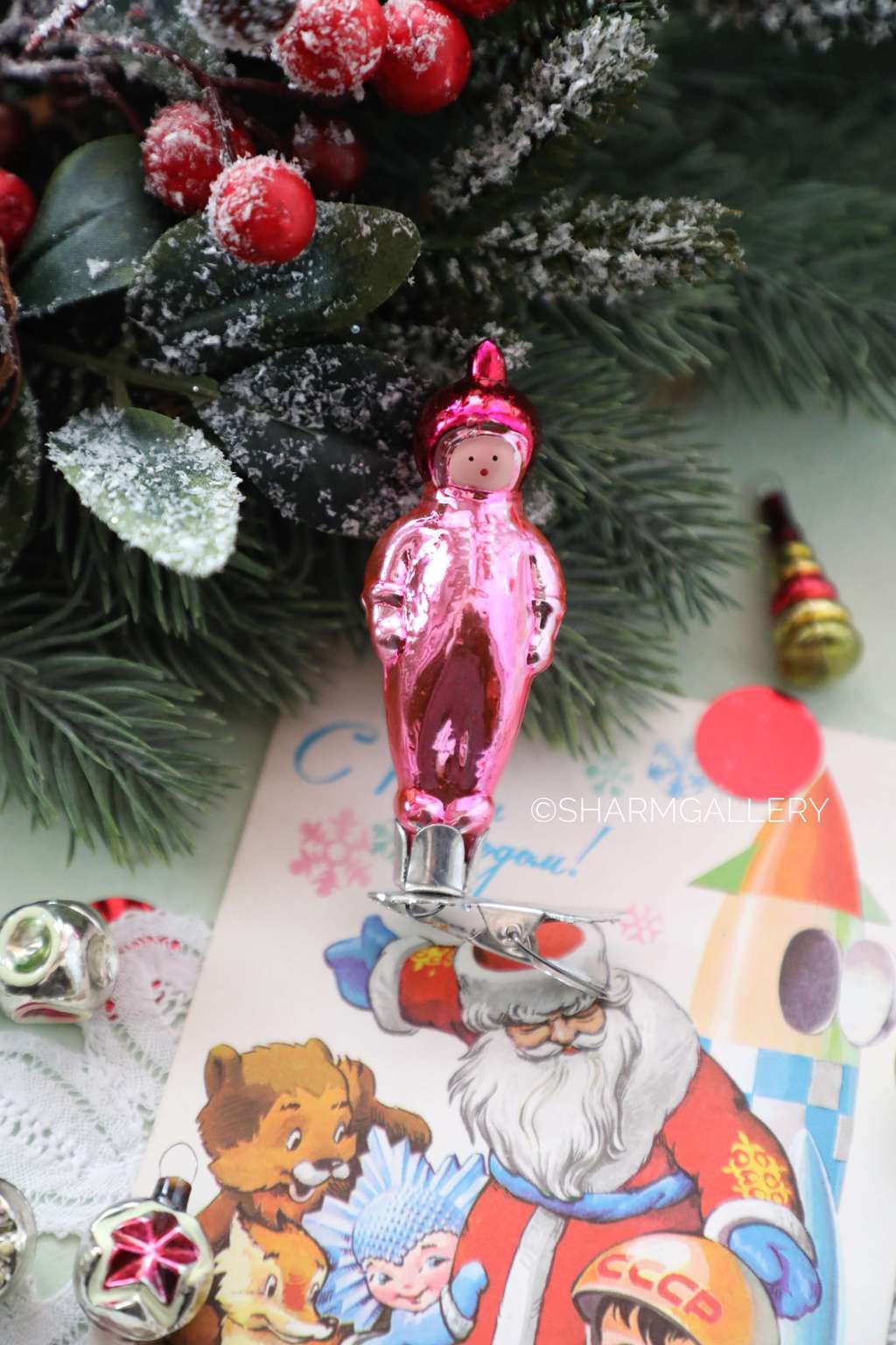 "Космонавт" (мини) №45. Елочная игрушка на прищепке, СССР.