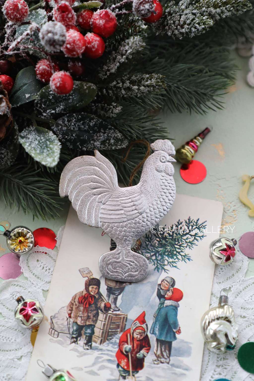 Петушок. №2. Елочная игрушка картонаж, СССР.