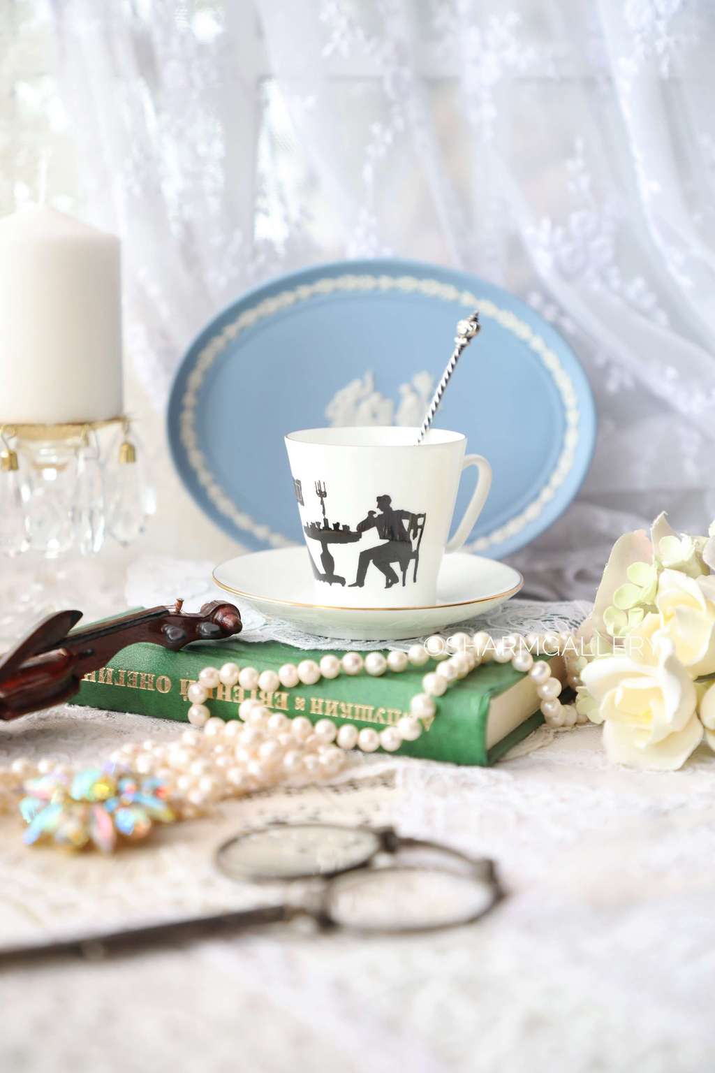 Кофейная пара "Ретро силуэты". Фарфор ЛФЗ, винтаж.