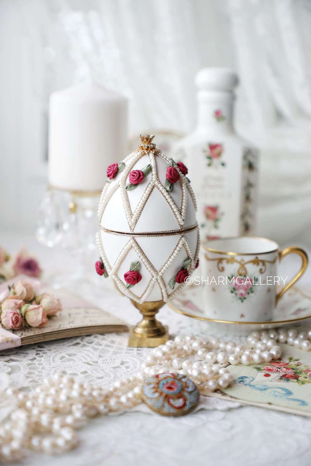 Яйцо/Шкатулка «Розы», натуральное гусиное яйцо, 1990гг.