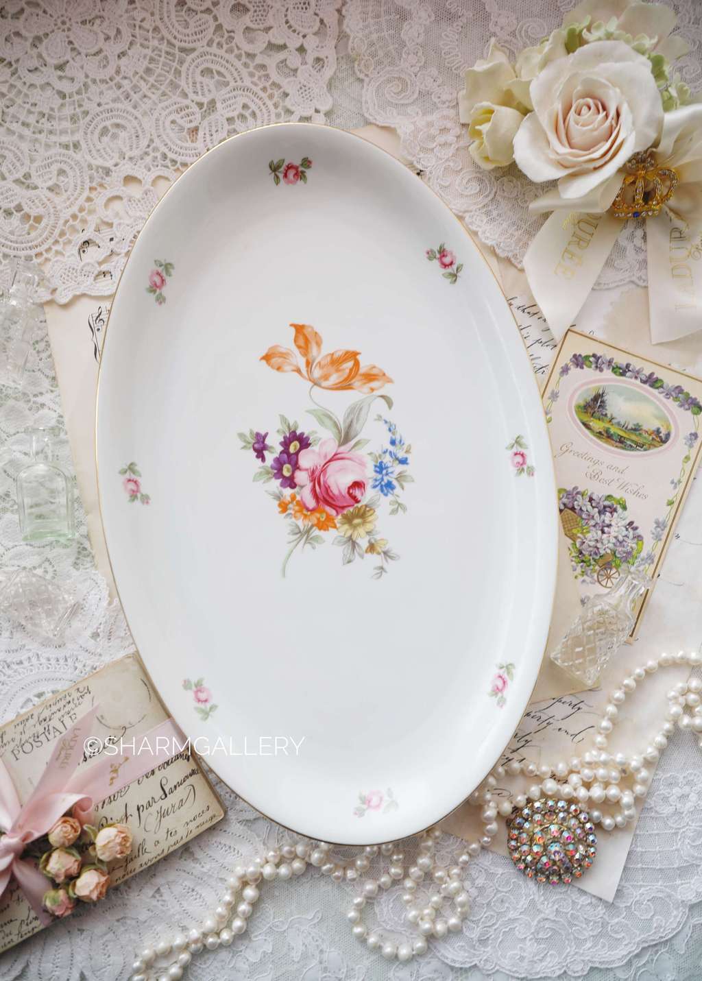 Блюдо 34см., Мейсенский цветок, фарфор Богемия, Чехословакия.