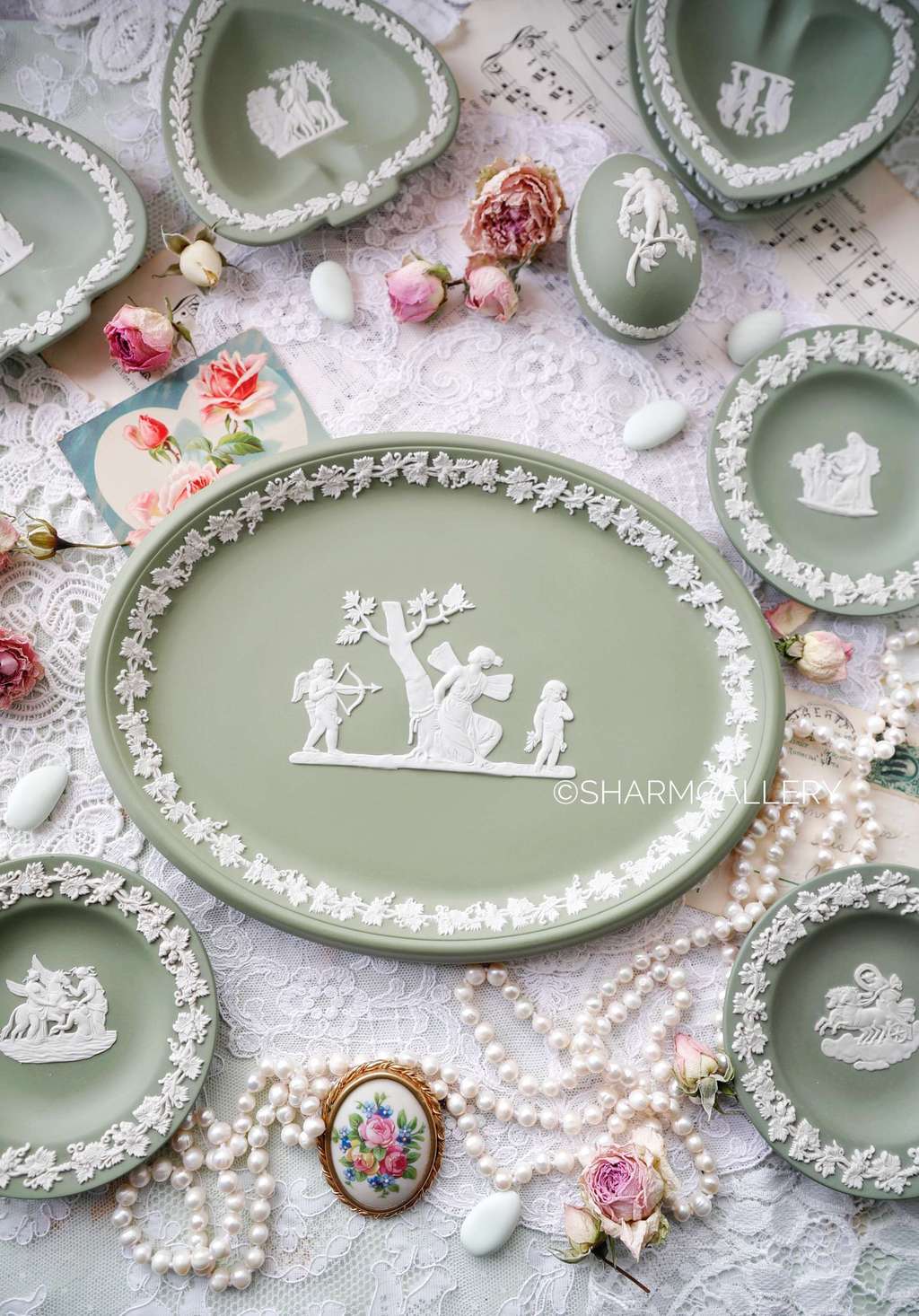 Поднос/Панно  25см овальное, оливковый яшмовый бисквитный фарфор Веджвуд/Wedgwood Англия.