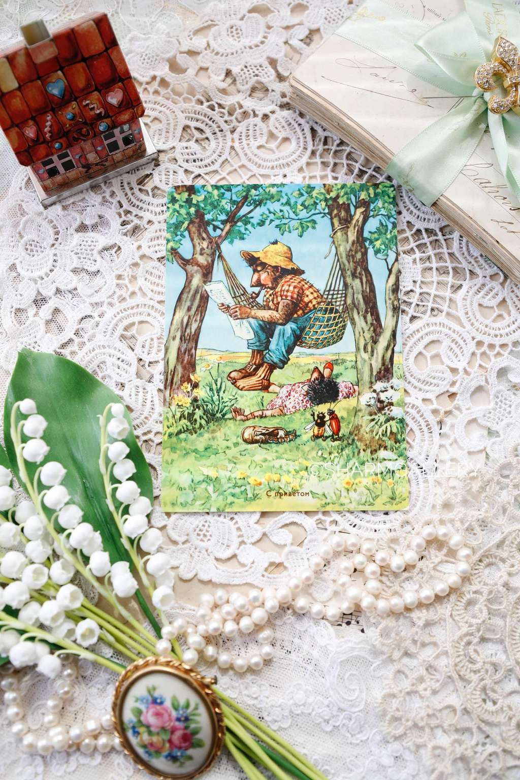 Еж/Ежик и гамак, открытка ГДР 1960гг., чистая.