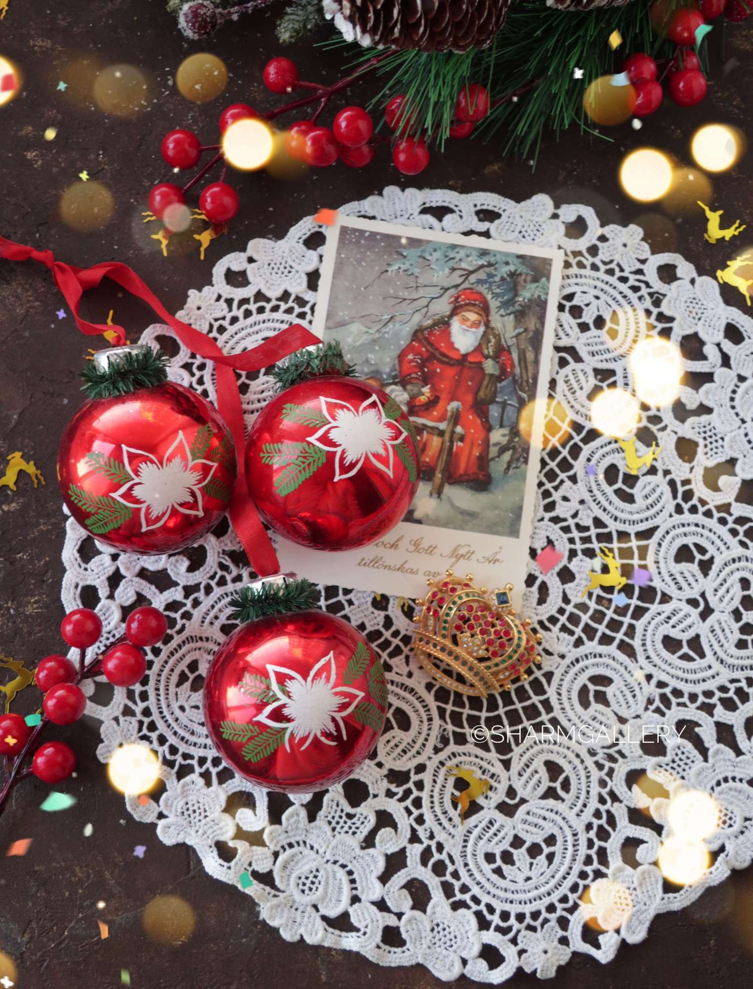 Шары ГДР. Гирлянда из 3 шаров, елочные игрушки.