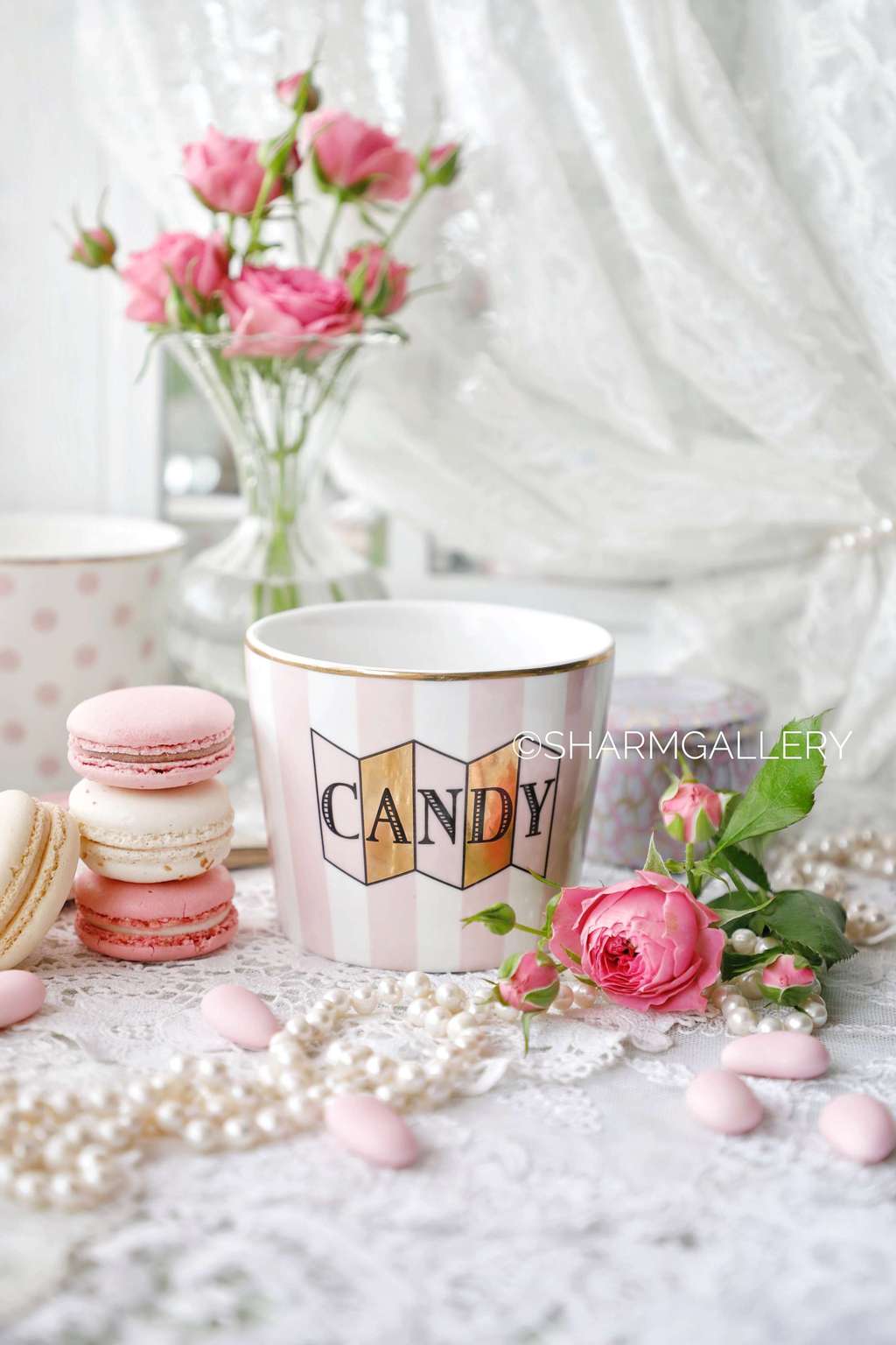 Пиала высокая «Candy» розовая полоска, фарфор Miss Etoile.