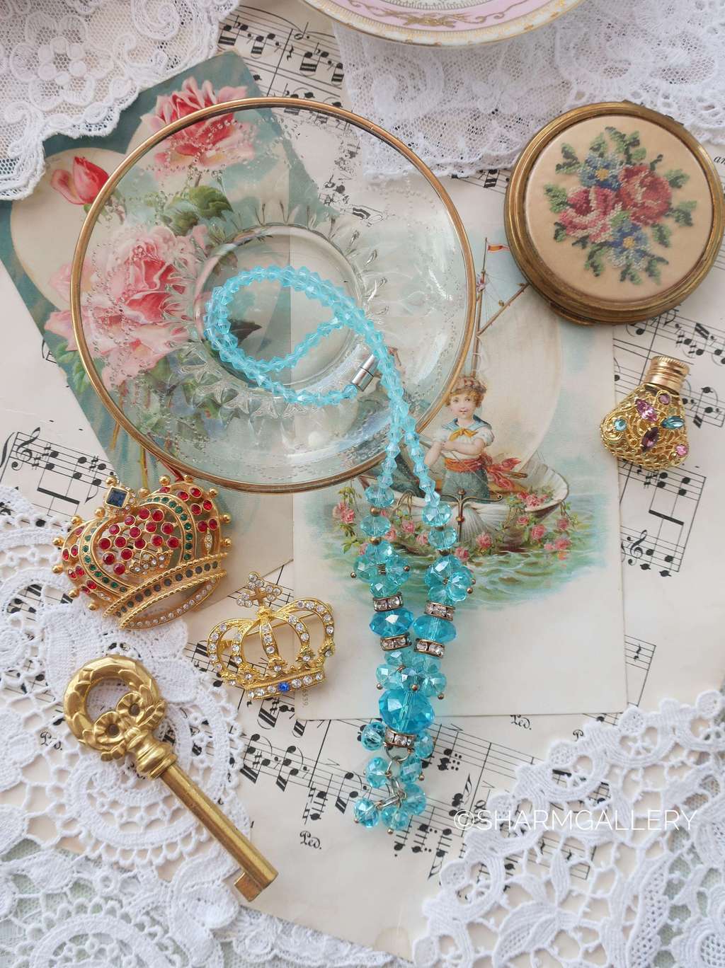 Бусы бирюзовое стекло, 42см., Яблонекс, Чехословакия.