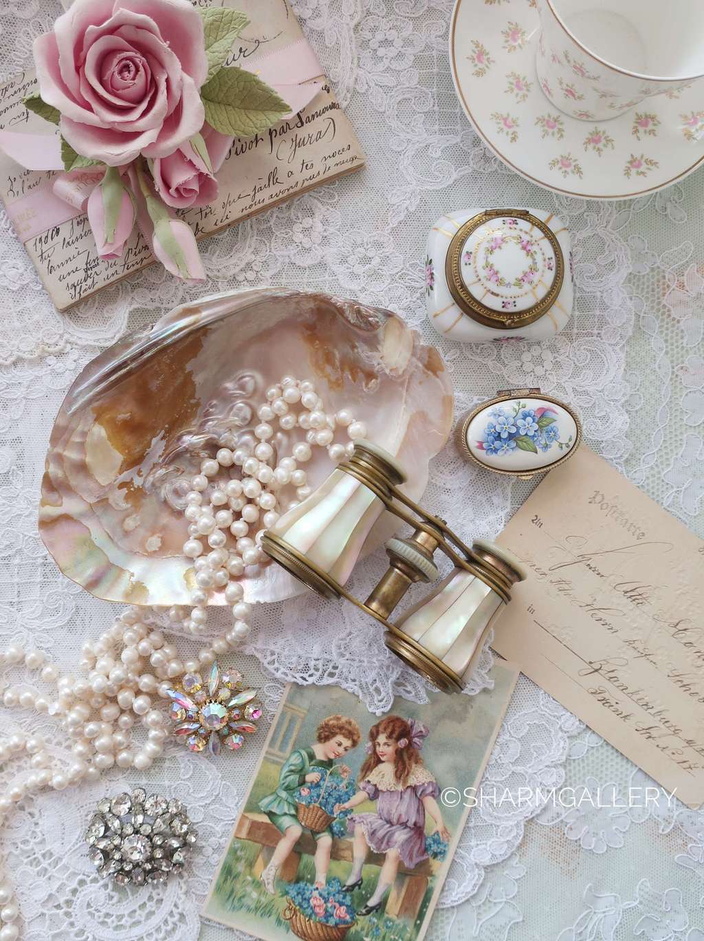 Антикварный перламутровый театральный бинокль. Франция. №5