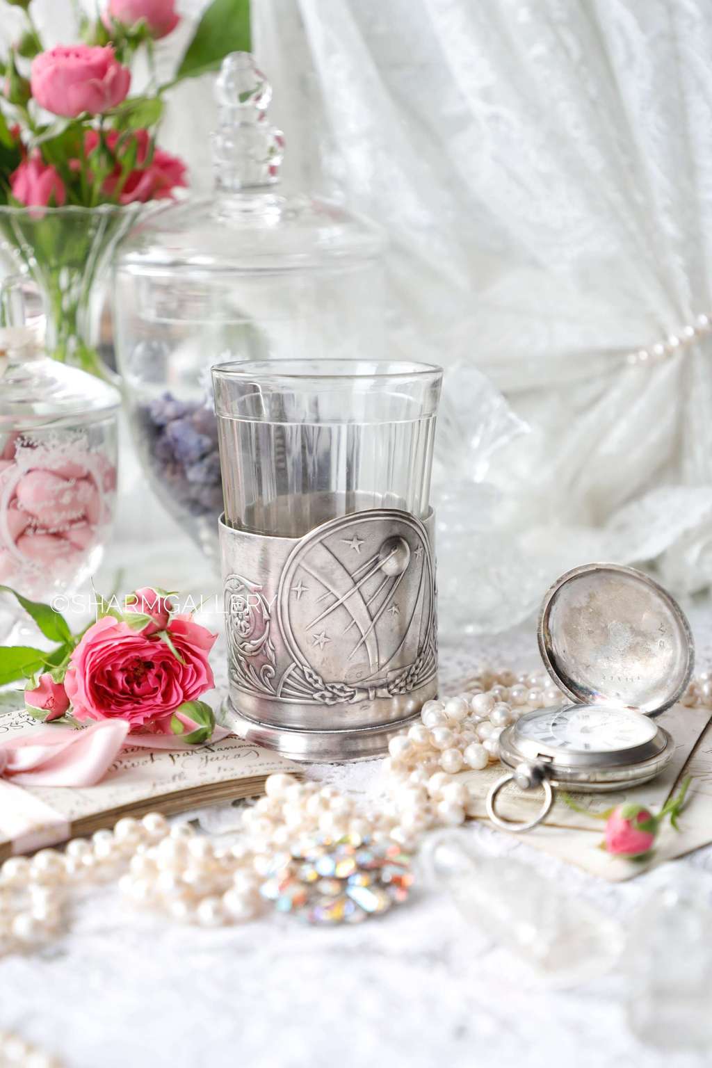 Подстаканник со стаканом "Первый спутник" мельхиор, Мстерская художественная фабрика "Ювелир" + в подарок подстаканник Хохлома!