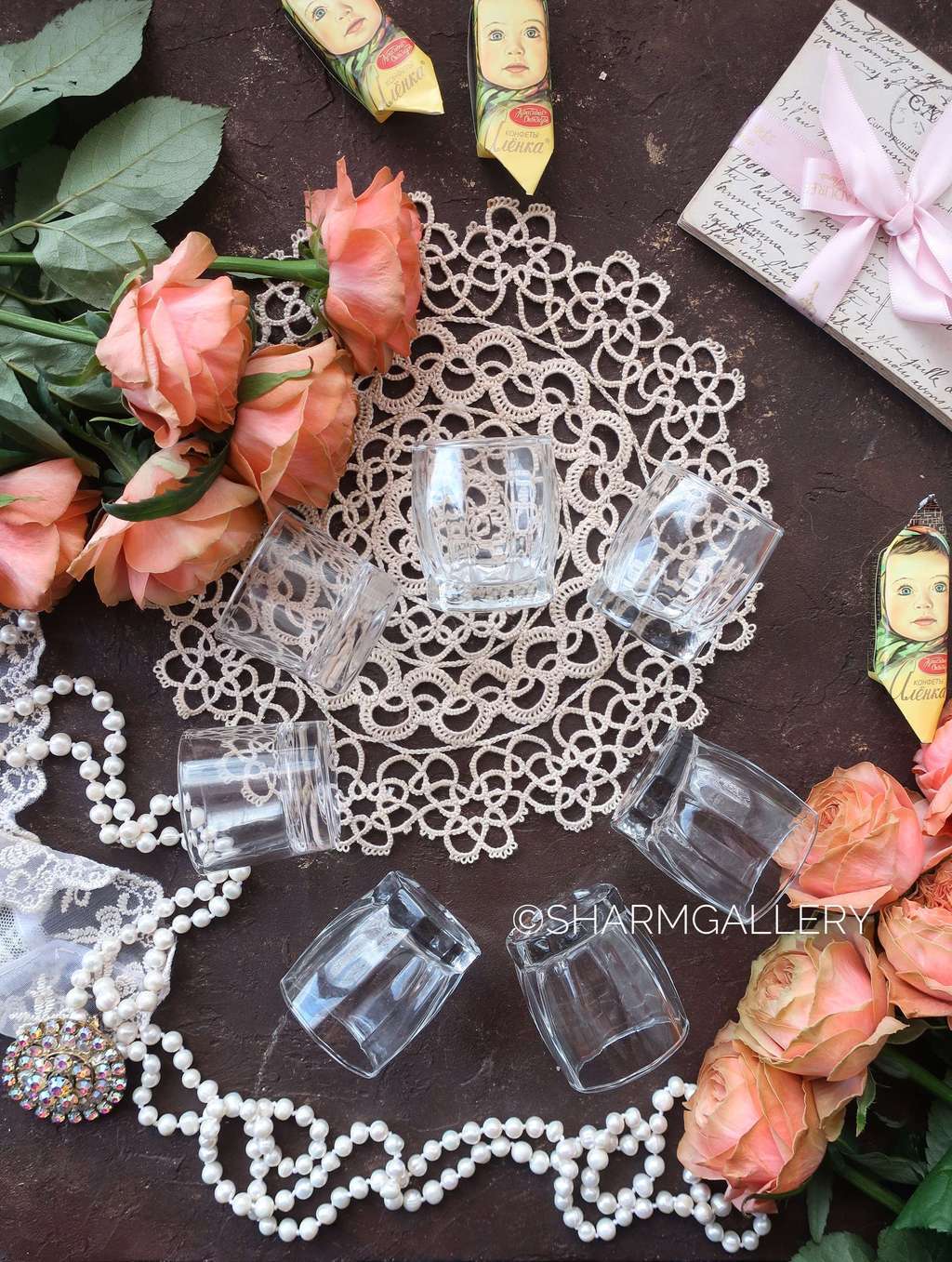 Набор стопок 7шт., стекло Франция 1990гг.