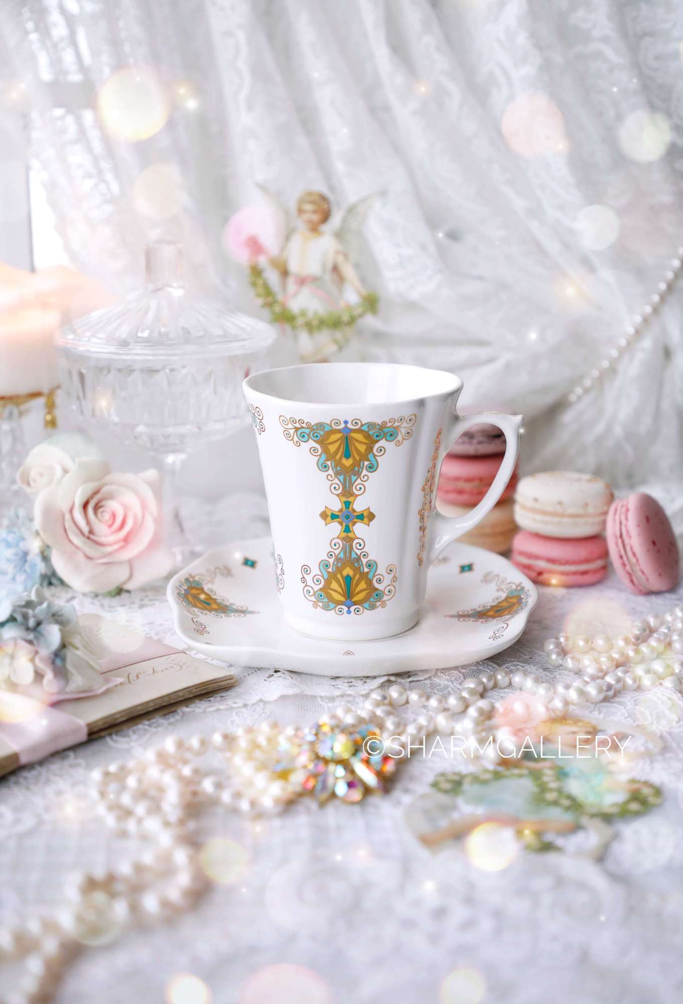 Чайная пара, роспись, фаянс СССР.