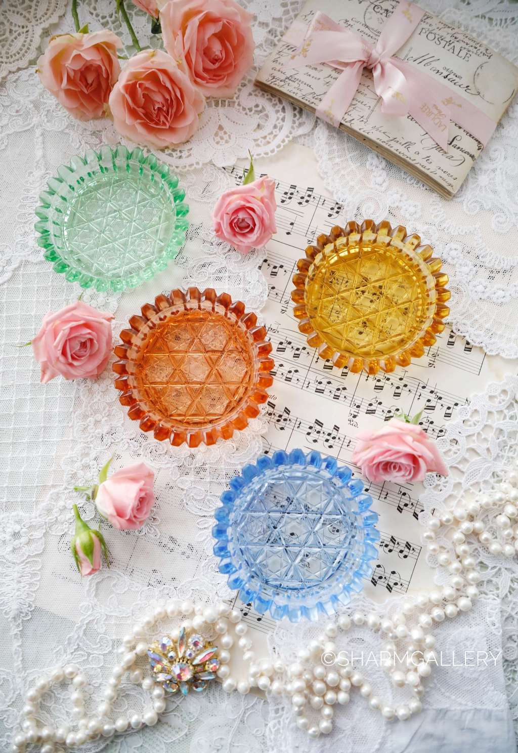 Набор из четырех розеток «Монпансье» цветное стекло СССР