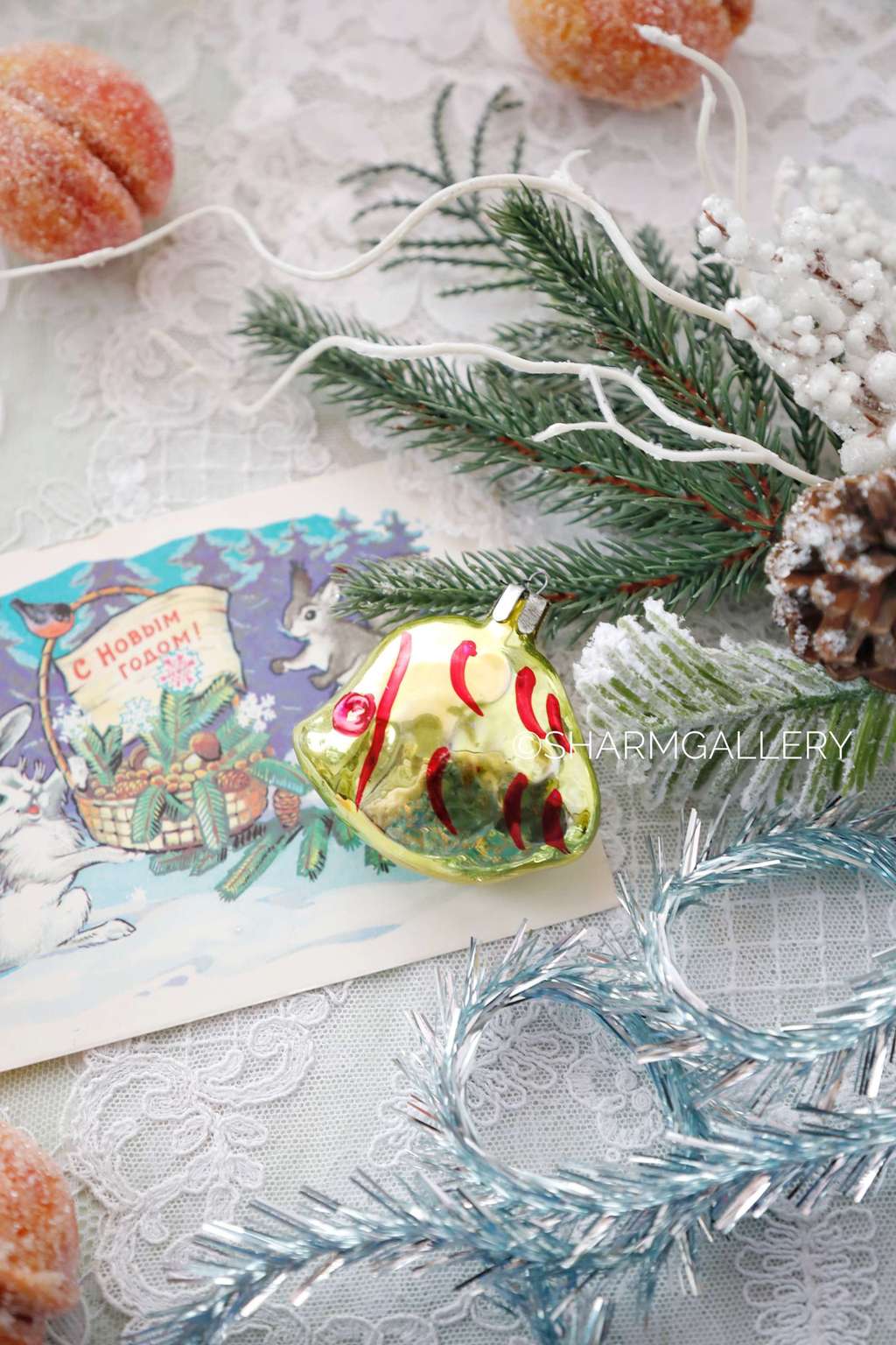 Рыбка - полосатик №3 елочная игрушка, стекло СССР.