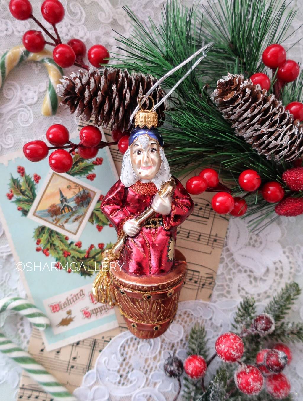 Елочная игрушка Баба Яга. Стекло, роспись, Irena-Co (Ирэна)