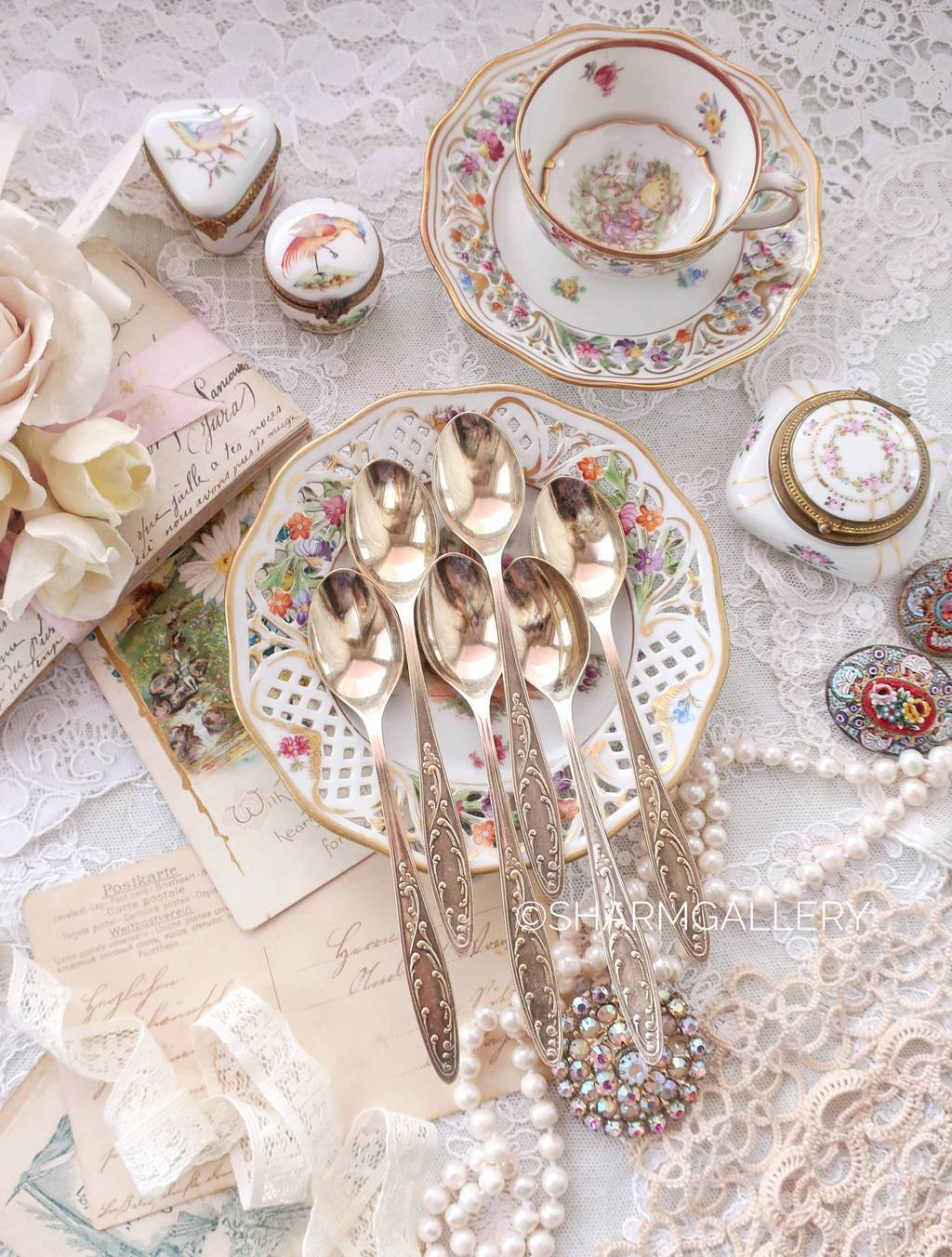 Чайно/кофейные ложки в коробке мельхиор, позолота. СССР, Кольчугино №32