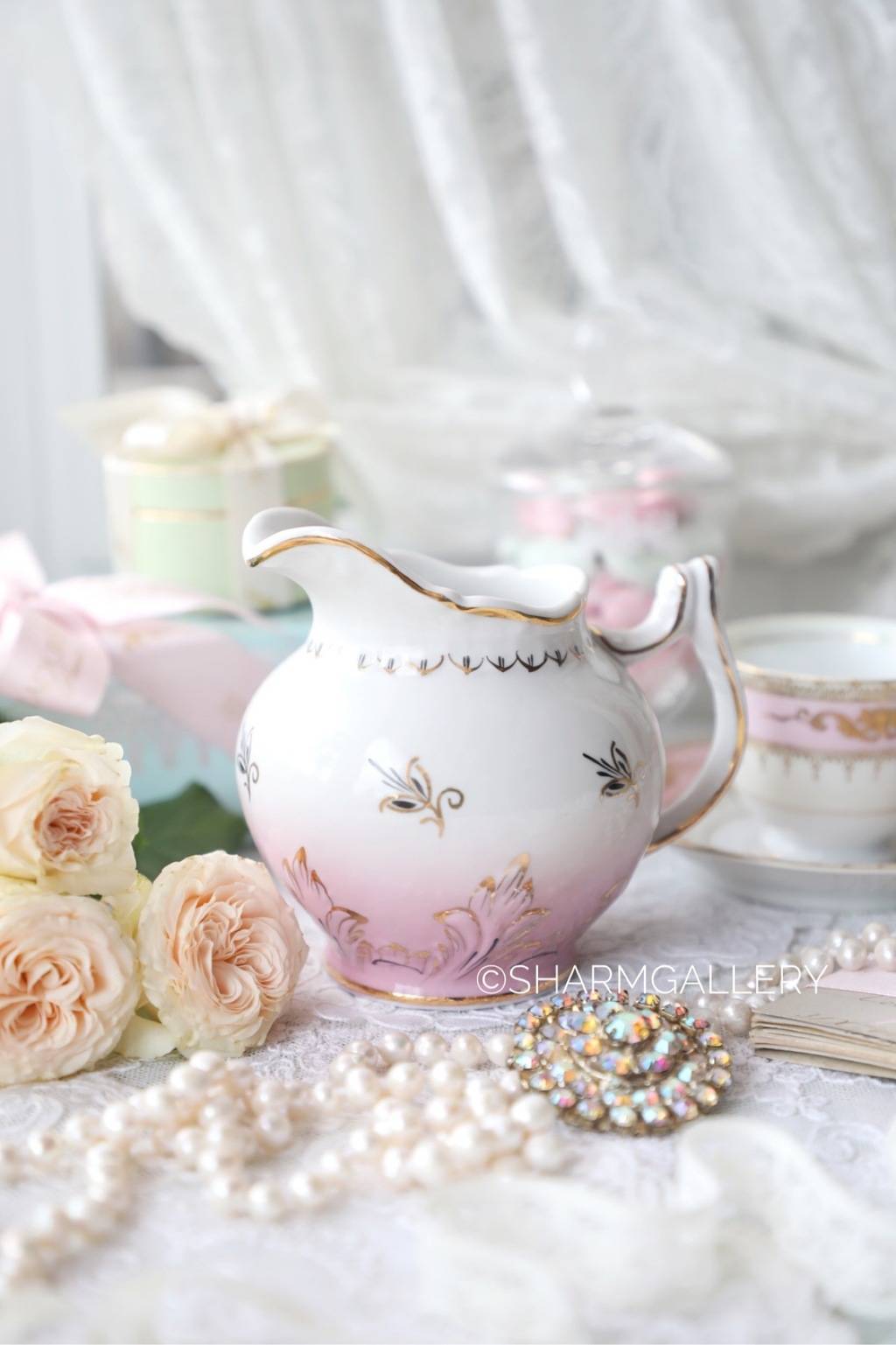 Сливочник/Молочник «Барбарис» розовый №6 фарфор ДФЗ Вербилки, СССР.