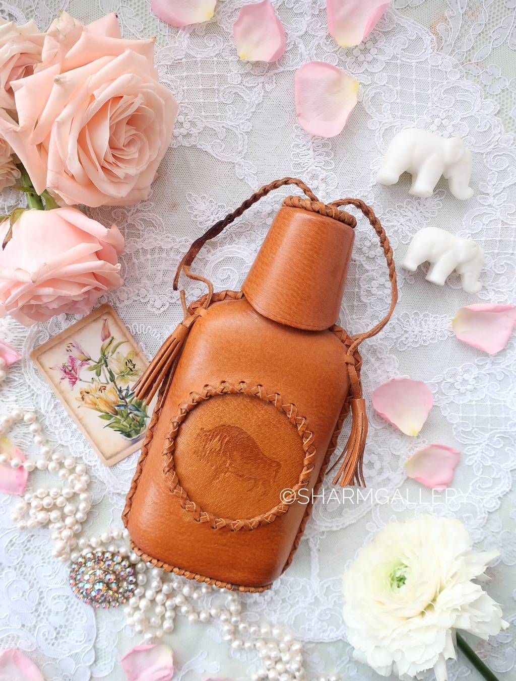 Фляга кожа, для крепких напитков. Зубровка, Польша.