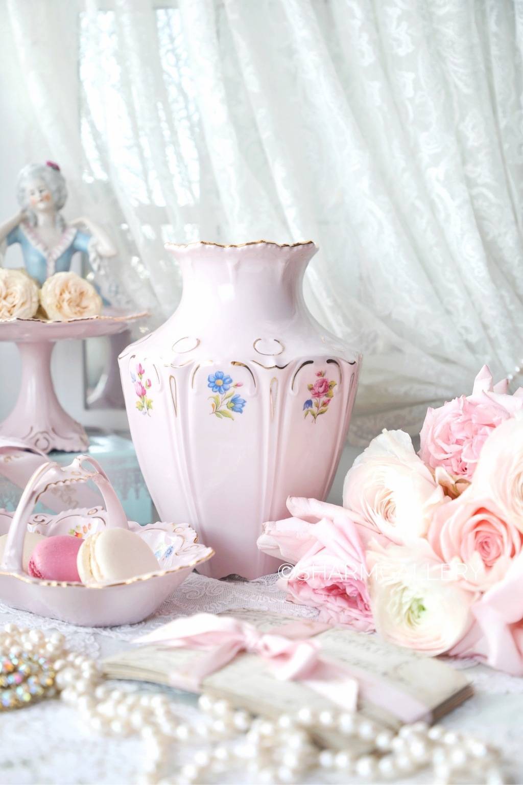 Ваза для цветов "Полевые цветы" 20,5см. Ар Нуво розовый фарфор Haas and Czjzek Чехословакия.