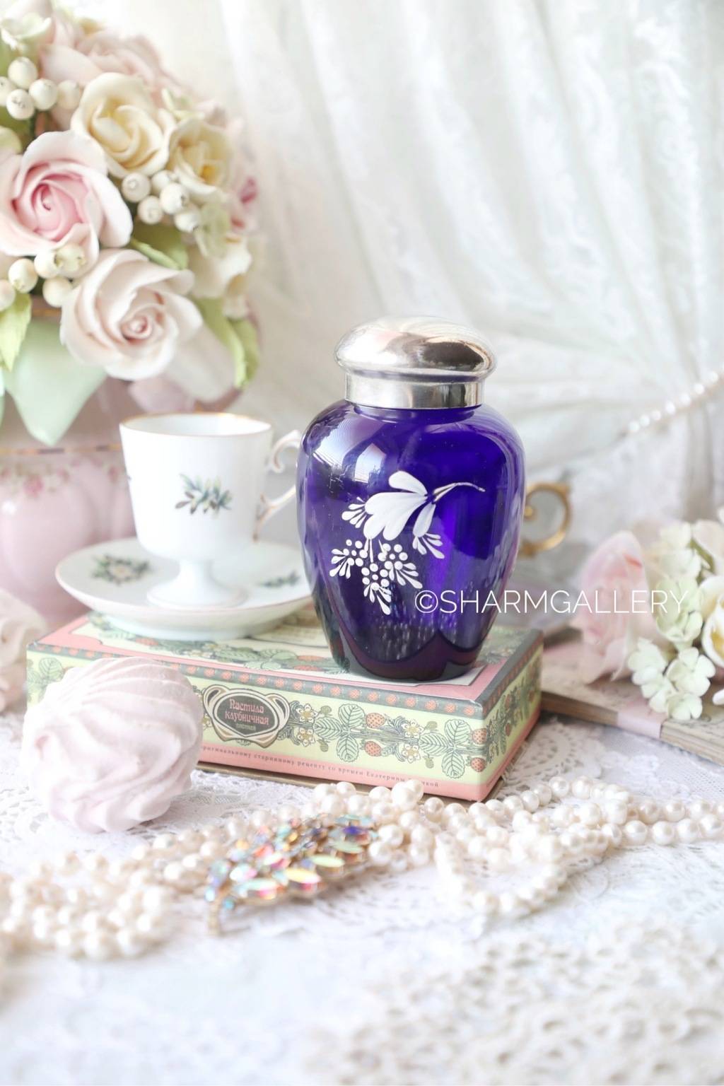 Чайница кобальтовое стекло. Банка для чая СССР. №10