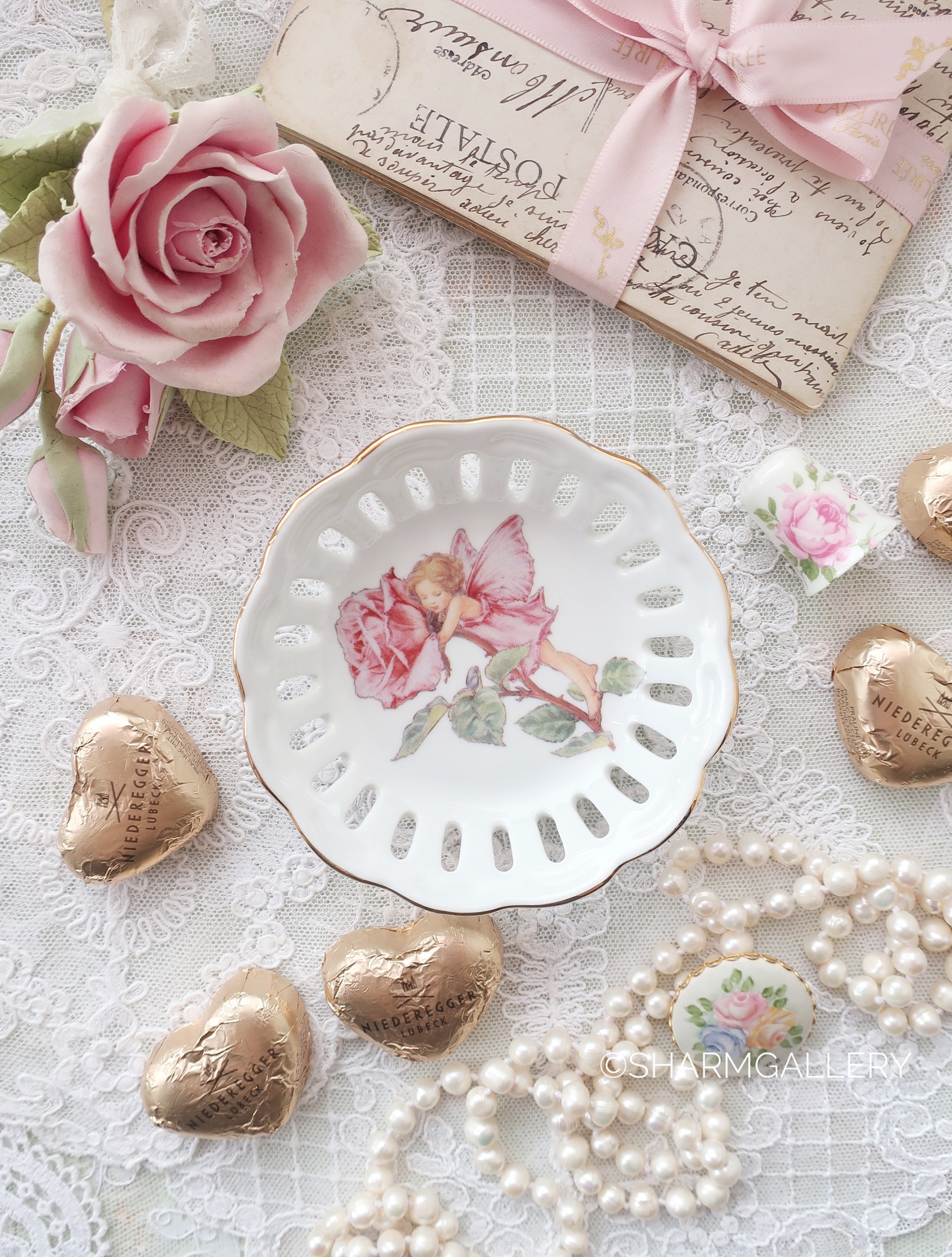 Розетка - блюдечко. Фея Роза "Flower Fairies" Reutter Porzellan, прорезной фарфор, Германия.