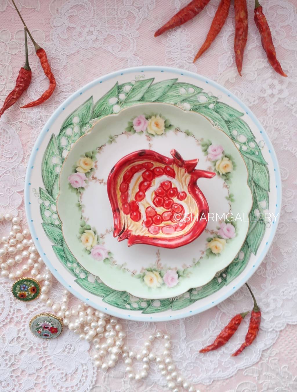 Мини тарелочка розетка для соуса, соусница «Гранат» керамика ручной работы.