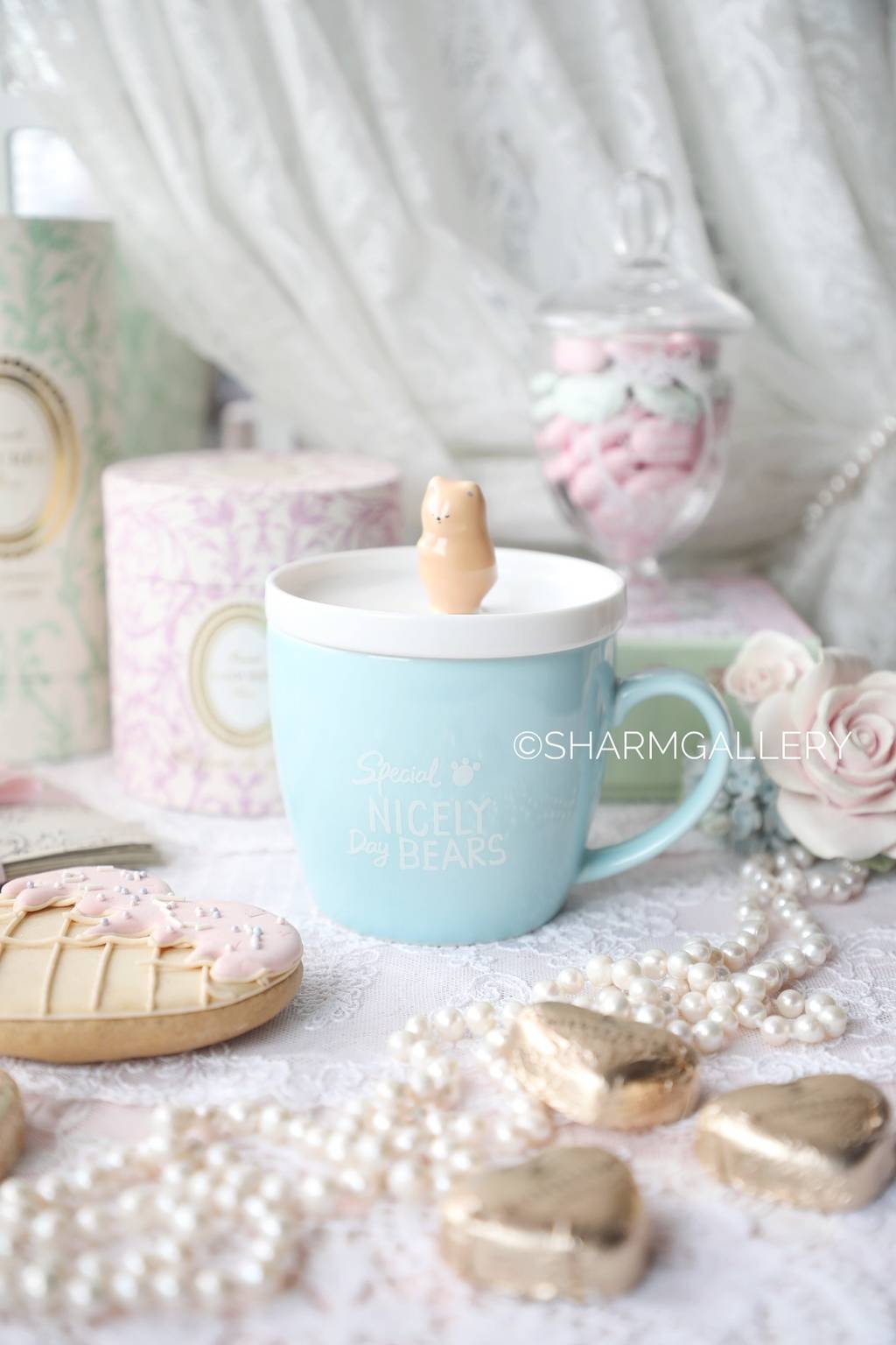 Кружка «Милый мишка» с крышкой 300мл., керамика.