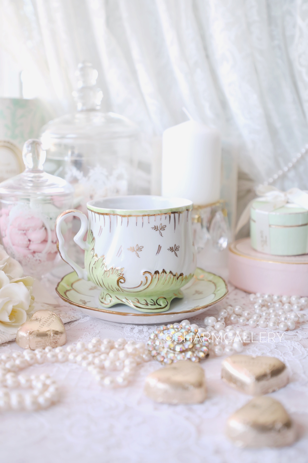 Чайная пара «изумрудная» 350мл., Кузнецовская форма, фарфор Гарднер в Вербилках.