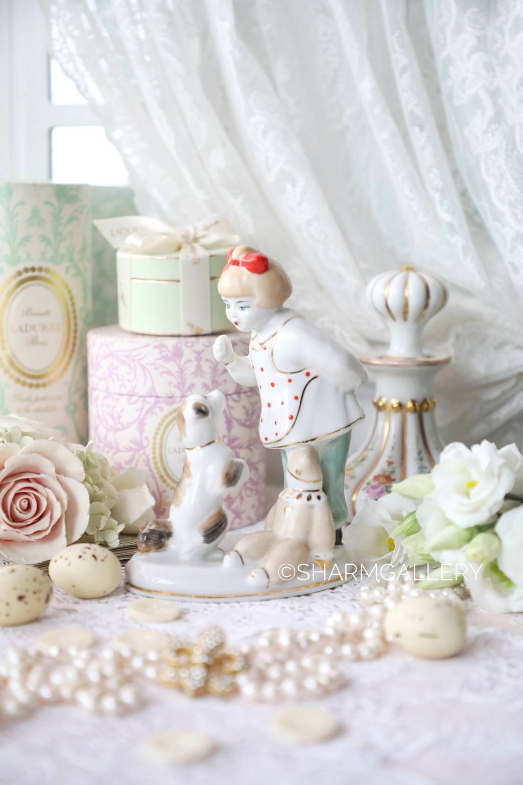 Статуэтка «А ну-ка отними» (Девочка с собачкой) фарфор ЗХК Полонне, СССР.