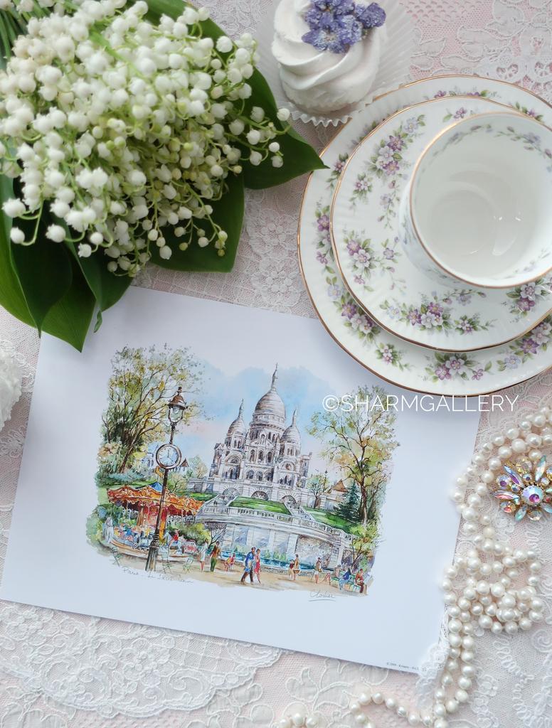 Картина на бумаге серия «Парижские зарисовки» Sacre coeur Франция.