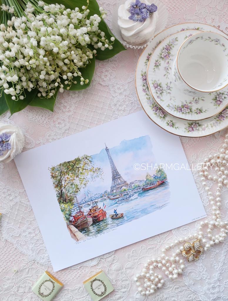 Картина на бумаге серия «Парижские зарисовки» Tour Eiffel, Франция.