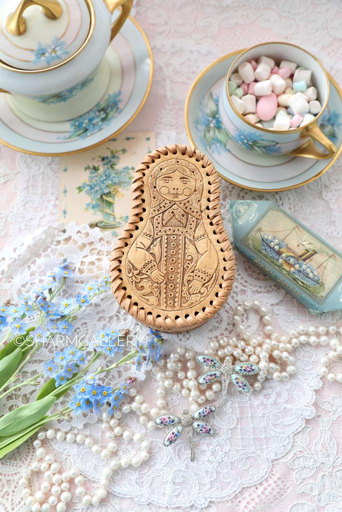 Шкатулка «Матрешка» береста, ручная работа.